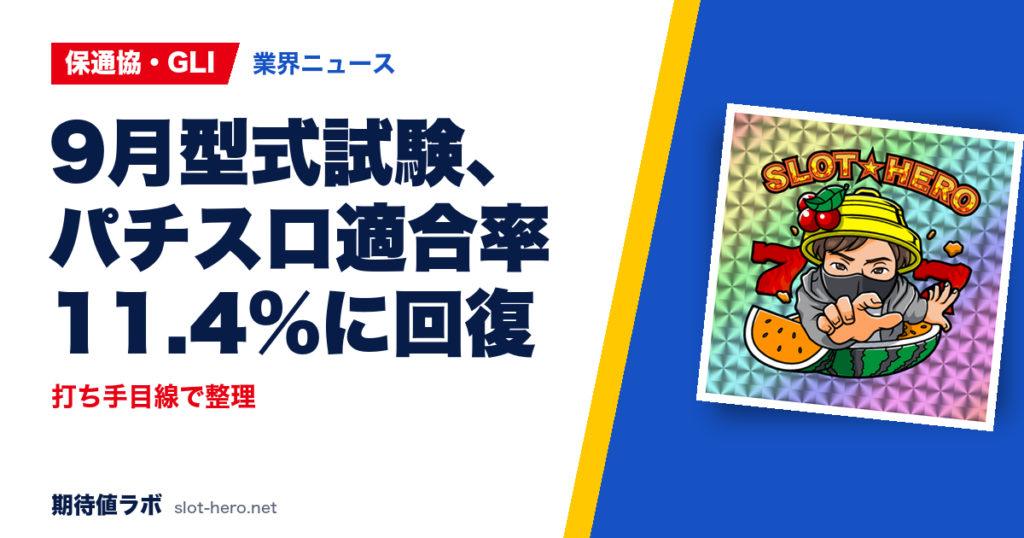 9月型式試験、パチスロ適合率11.4%に回復